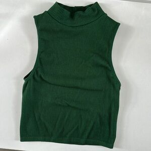 ZARA Green Ribbed Turtleneck Tank Top